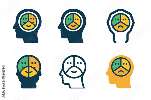Mindful Logo Icons. Mental health and self-awareness. Icon set. Set Logo of Mental health and self-awareness: mood tracker wheel. harmonious logo variations of