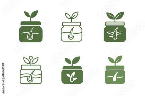 Botanical Hair Care Emblems. Hair treatment mask. Set Logo of hair treatment mask: botanical hair care emblem. Icon set. harmonious logo variations of the same