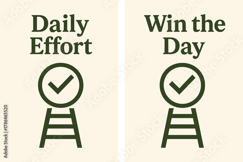 Daily Effort Banners. Daily effort. Two vertical A6 banners with safe margins, centered composition, no elements touching edges, geometric, olive green and