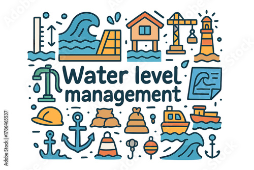 Water Level Management Doodle. Water level management. Hand-drawn doodle illustration of Water level