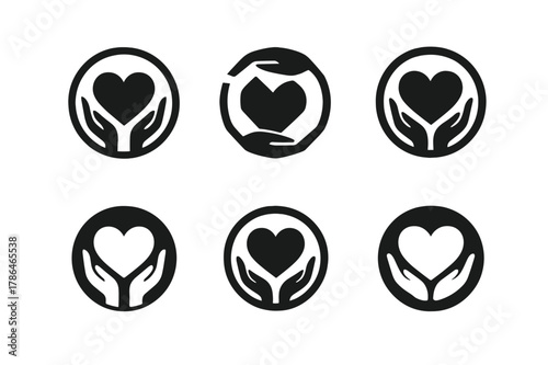 Self-Compassion Icon Set. Self-compassion and self-acceptance practices. Icon set. Set Logo of Self-compassion and self-acceptance practices: heart within