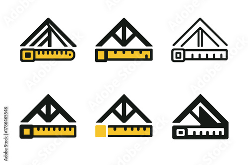 Attic Insulation Logos. Attic insulation. Set Logo of Attic insulation: measuring tape across joists. harmonious logo variations of the same emblematic