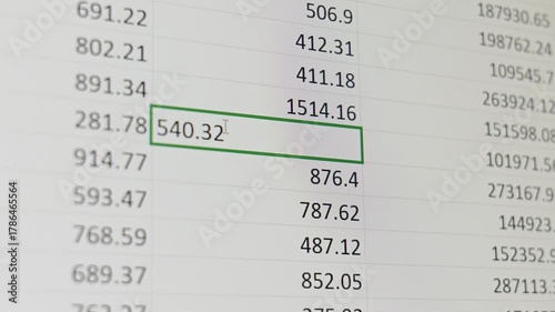 Detailed view of financial data from a spreadsheet
