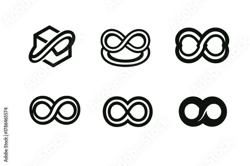 Recycled Metal Logo Variations. Recycled metal jewelry. Set Logo of Recycled metal jewelry: infinity loop ring. harmonious logo variations of the