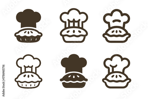 French Cuisine Logos. French cuisine. Set Logo of French cuisine: chef hat with quiche outline. harmonious logo variations of the same emblematic concept, each