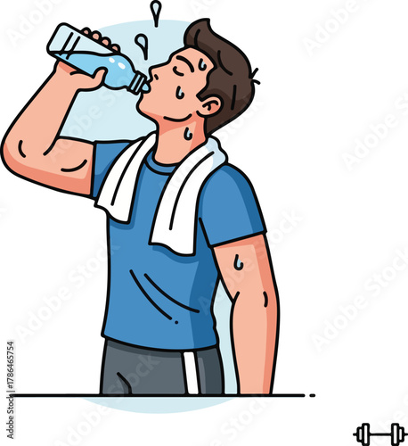 Tired Man Hydrating with Water Bottle After Intense Workout or Exercise Session