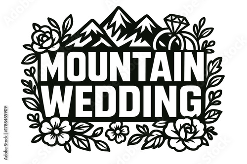 Mountain Wedding Lettering. Bold Block Lettering ? "Mountain Wedding" in massive bold geometric letters, stacked block composition, heavy outlines with subtle