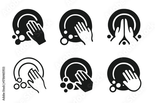 Cleaning Logo Variations. Cleaning the house together. Set Logo of Cleaning the house together: dishwashing plates and soap suds. Icon set. harmonious logo