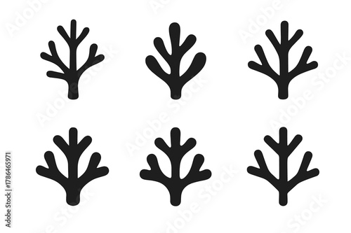 Underwater Exploration Icons. Underwater exploration and marine life. Icon set. Set Logo of Underwater exploration and marine life: staghorn coral branch.