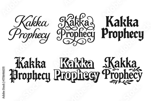 Kakka Lettering Variations. Kakka Prophecy. Set lettering. harmonious lettering variations of the same emblematic concept, each with different artistic