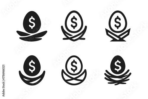 Financial Planning Icons. Financial planning basics. Icon set. Set Logo of Financial planning basics: retirement savings nest egg. harmonious logo variations