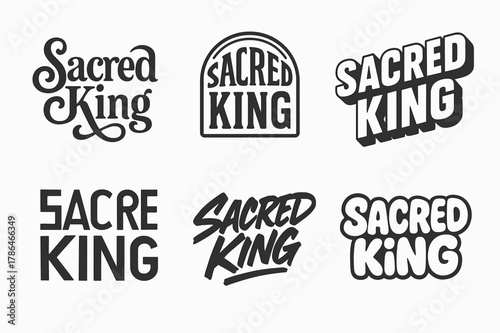 Sacred King Lettering Variations. Sacred King. Set lettering. harmonious lettering variations of the same emblematic concept (Whimsical curly type with