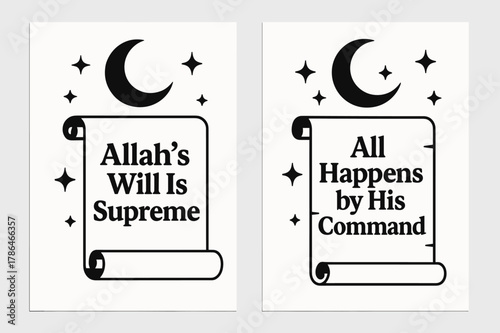 Divine Decrees Banners. Divine Decree. Two vertical A6 banners with safe margins, centered composition, no elements touching edges, flat vector design, black