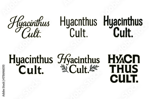 Hyacinthus Lettering Variations. Hyacinthus Cult. Set lettering. harmonious lettering variations of the same emblematic concept, each with different artistic
