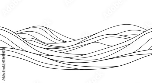 Black and white minimalist vector of abstract mountain waves made with smooth curved lines and negative space symmetry