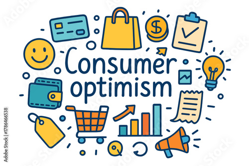 Consumer Optimism Doodle. Consumer optimism. Hand-drawn doodle illustration of Consumer optimism. Smiling face