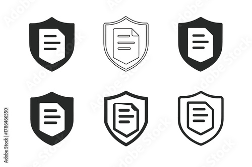 Emblematic Policy Icons. deportation policies. Set Logo of deportation policies: shield with policy document. Icon set. harmonious logo variations of the same