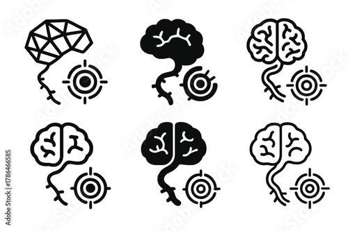 Brain-Illness Logo Variations. The connection between the brain and chronic illness. Icon set. Set Logo of The connection between the brain and chronic