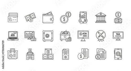 inimalist vector icon set about finance