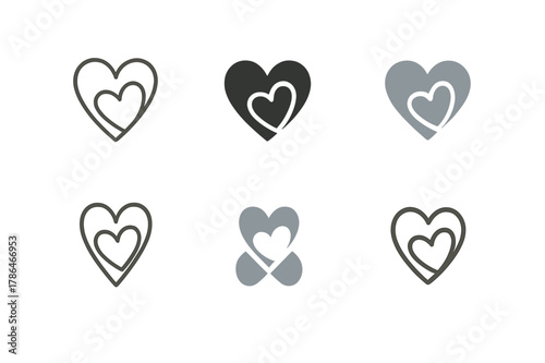 Connected Hearts Logos. Supporting teens through family transitions. Set Logo of supporting teens through family transitions: connected hearts symbolizing