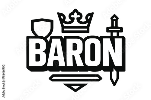 Baron Bold Design. Bold Block Lettering ? "Baron" in massive bold geometric letters, stacked block composition, heavy outlines with subtle drop shadow,