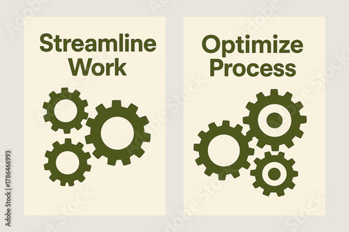 Efficient Workflow Banners. # EFFICIENCY. Two vertical A6 banners with safe margins, centered composition, no elements touching edges, bold, olive green and