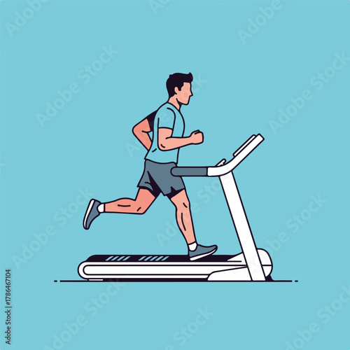 Man Running on Treadmill for Cardio Workout and Fitness Training Illustration