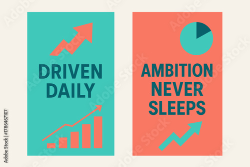 Driven Daily Banners. Driven daily. Two vertical A6 banners with safe margins, centered composition, no elements touching edges, modern, turquoise and coral,