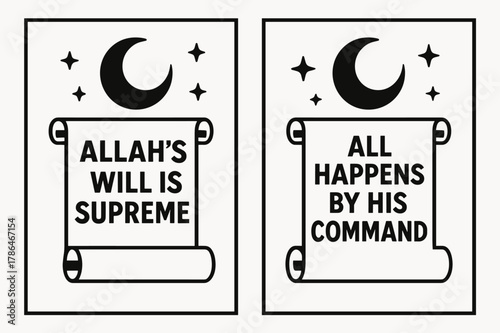 Divine Decree Banners. Divine Decree. Two vertical A6 banners with safe margins, centered composition, no elements touching edges, flat vector design, black