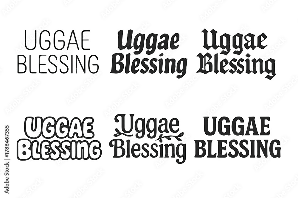 Obraz premium Diverse Lettering Styles. Uggae Blessing. Set lettering. harmonious lettering variations of the same emblematic concept, each with different artistic