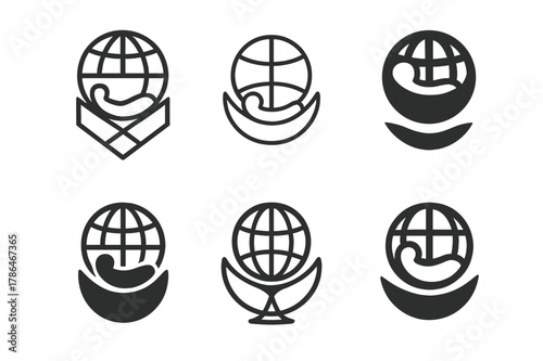 Fertility Tourism Logos. Fertility tourism. Set Logo of Fertility tourism: cradle within globe. harmonious logo variations of the same emblematic concept, each