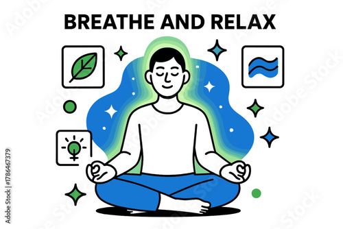 Mindful Serenity. Stress management and mindfulness. A person sitting cross-legged with eyes closed, abstract