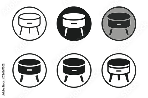 Circular Drawer Logos. Side table drawer. Set Logo of side table drawer: circular bedside table concept. Icon set. harmonious logo variations of the same