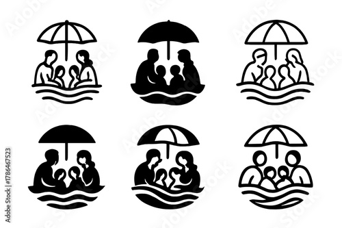Joyful Family Icons. A family laughing together, enjoying quality time during the weekend. Icon set. Set Logo of A family laughing together, enjoying quality