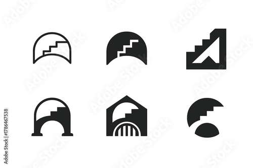 Social Mobility Logos. Social mobility. Set Logo of Social mobility: ascending steps across bridge. harmonious logo variations of the same emblematic concept,