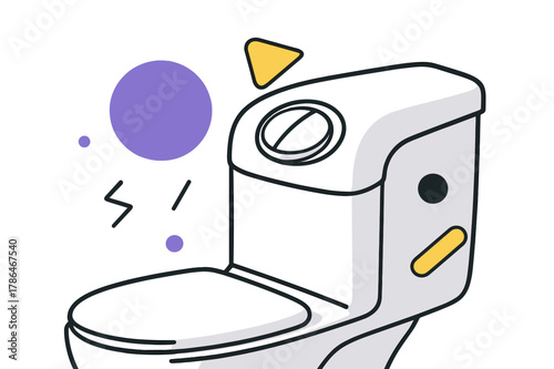 Modern Toilet Flush Design. Toilet Flush Button. Side view of toilet flush button on a modern ceramic toilet with floating abstract geometric shapes, sleek and