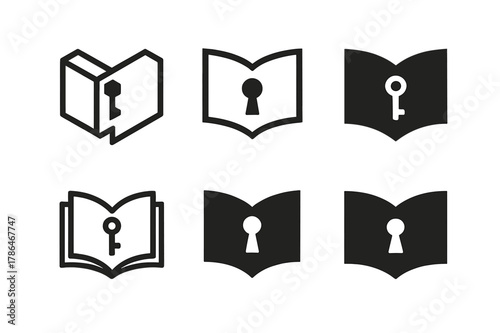 Educational Access Logos. Education access. Set Logo of Education access: open book unlocking keyhole. harmonious logo variations of the same emblematic
