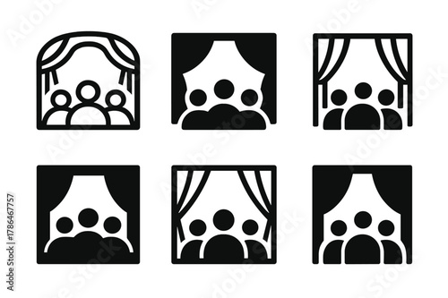 Interactive Theater Logos. An immersive theater experience where the audience is part of the performance. Set Logo of An immersive theater experience where the