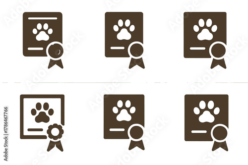Pet Training Logos. Pet training and obedience classes. Set Logo of Pet training and obedience classes: course completion certificate with ribbon. Icon set.