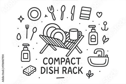 Compact Dish Rack Doodle. Compact Dish Rack. Hand-drawn doodle illustration of Compact Dish Rack. In the