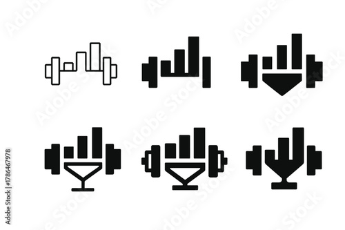 Training Load Logos. Training load. Set Logo of Training load: barbell combined with bar chart. harmonious logo variations of the same emblematic concept, each