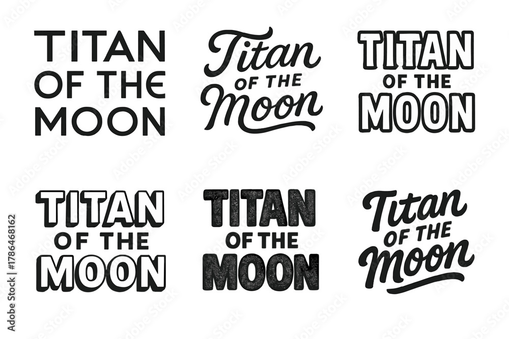 Fototapeta premium Moon Typography Grid. Titan of the Moon. Set lettering. harmonious lettering variations of the same emblematic concept (Abstract geometric letterforms, Elegant