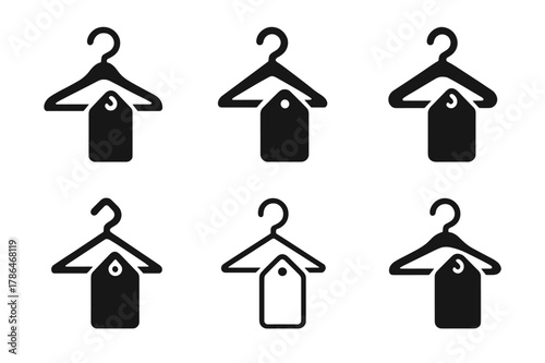 Fashion Logo Variations. Runway shows. Set Logo of Runway shows: fashion hanger and tag. Icon set. harmonious logo variations of the same emblematic concept,