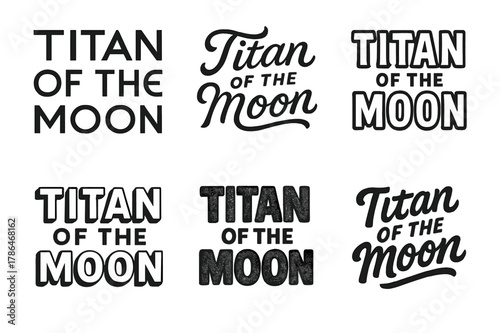 Moon Typography Grid. Titan of the Moon. Set lettering. harmonious lettering variations of the same emblematic concept (Abstract geometric letterforms, Elegant