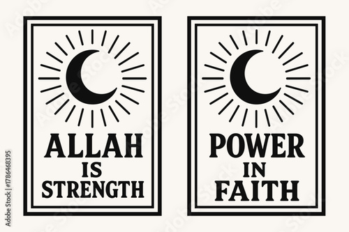 Divine Power Banners. Divine Strength. Two vertical A6 banners with safe margins, centered composition, no elements touching edges, flat vector design, black