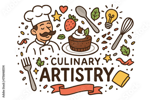 Culinary Artistry Doodle. Culinary artistry. Hand-drawn doodle illustration of culinary artistry. Chef,