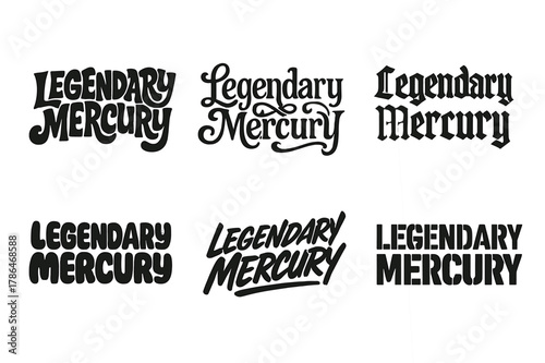 Emblematic Lettering Variations. Legendary Mercury. Set lettering. harmonious lettering variations of the same emblematic concept (Funky