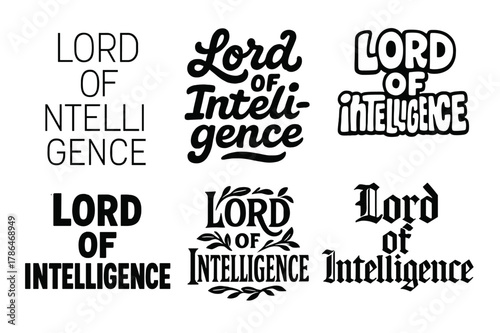 Intelligent Lettering Styles. Lord of Intelligence. Set lettering. harmonious lettering variations of the same emblematic concept (Modern minimal monoline