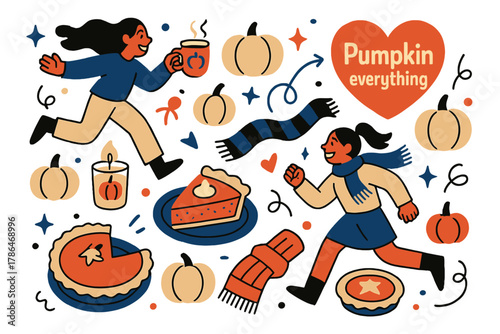 Pumpkin-Themed Flat Lay. Fall obsession. A playful flat lay of every pumpkin-themed item imaginable ? coffee,