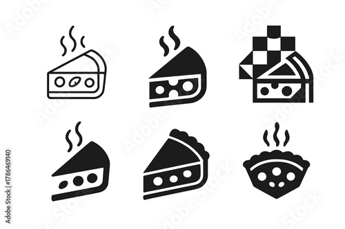 Vegetable Quiche Logos. Cooking a savory quiche with vegetables and cheese. Set Logo of Cooking a savory quiche with vegetables and cheese: sliced quiche with